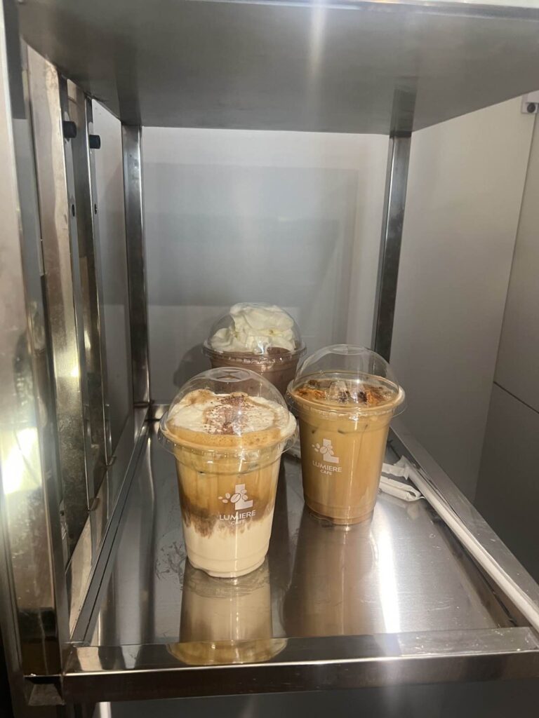 Picture of Lumiere Cafe drinks on their mini elevator