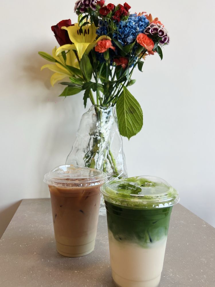 Paragon Tea Room's Iced Oolong Hong Kong Milk Tea, and Double Shot Matcha Oat